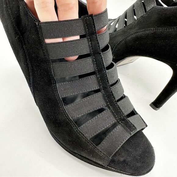 Paul Green Black Elastic Suede Cage Platform Heels Sz 5 - Picture 7 of 13